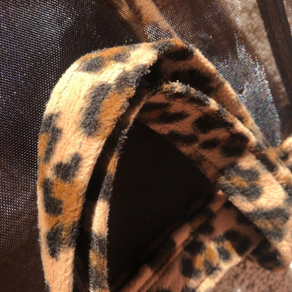 Leopard Trim Brown Mesh Tote Bag & Matching Zip Purse (13” x 8 1/2”) - Picture 7 of 7